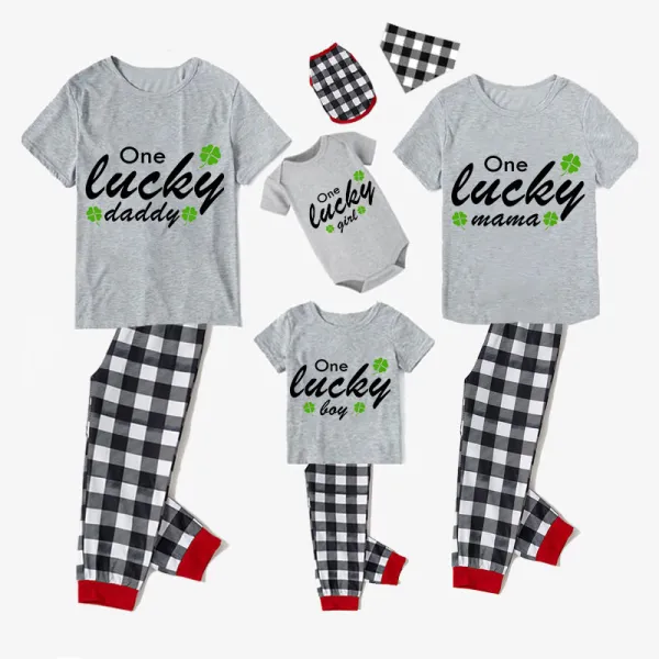 Family Matching Pajamas Exclusive Design One Lucky Gray Short Long Pajamas Set