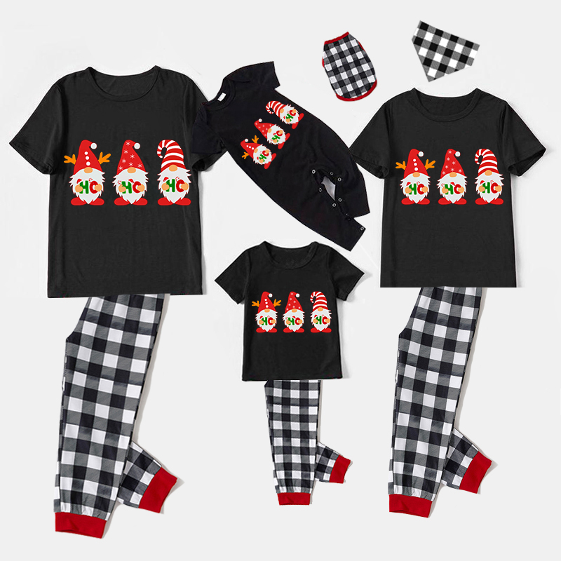 Christmas Matching Family Pajamas HO HO HO Gnomies Black Short Pajamas Set