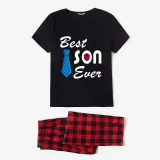 Family Matching Pajamas Exclusive Design Best One Ever Black And Red Plaid Pants Pajamas Set