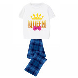 Family Matching Pajamas Exclusive Design King Prince Princess Queen Blue Plaid Pants Pajamas Set
