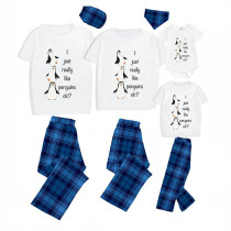 Family Matching Pajamas Exclusive Design I Just Really Like Penguins Ok Blue Plaid Pants Pajamas Set