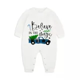 Christmas Matching Family Pajamas Belive In the Magic Truck Black Short Plaids Pants Pajamas Set