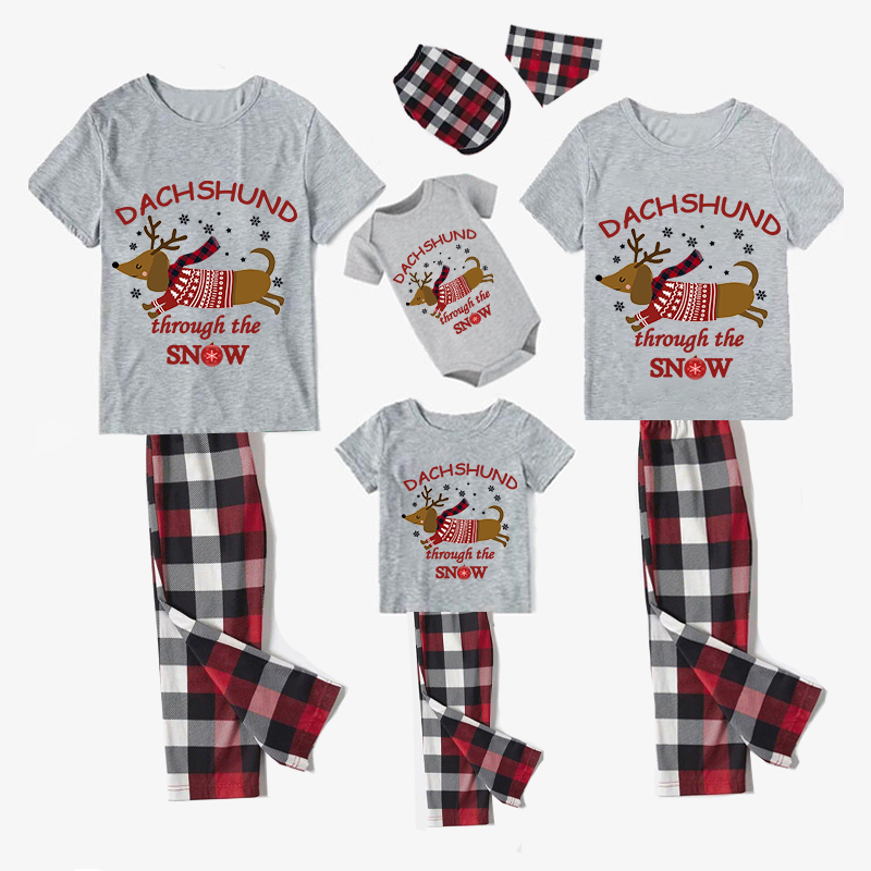 Christmas Matching Family Pajamas Dachshund Through The Snow Short Sleeve Pajamas Set