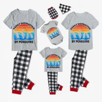 Family Matching Pajamas Exclusive Design Easily Distracted By Penguin Gray Short Long Pajamas Set