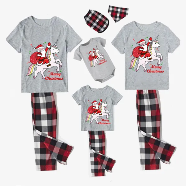 Christmas Matching Family Pajamas Merry Christmas Unicorn Santa Gray Short Pajamas Set