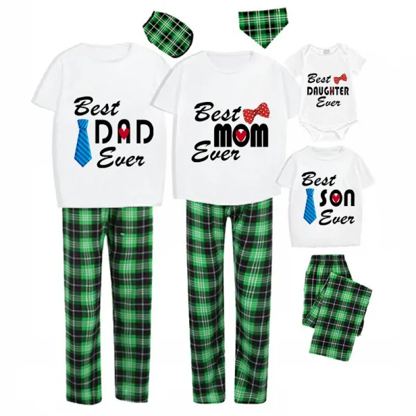 Family Matching Pajamas Exclusive Design Best One Ever Green Plaid Pants Pajamas Set