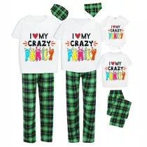 Family Matching Pajamas Exclusive Design I Love My Crazy Family Green Plaid Pants Pajamas Set