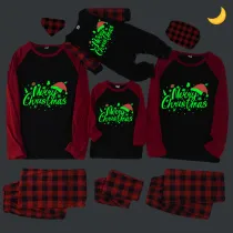 Christmas Matching Family Pajamas Luminous Glowing Merry Christmas Hat Black Pajamas Set