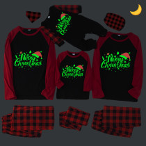 Christmas Matching Family Pajamas Luminous Glowing Merry Christmas Hat Black Pajamas Set