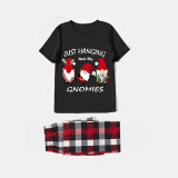 Christmas Matching Family Pajamas Red Hat Hanging with My Gnomies Black Short Pajamas Set