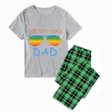 Family Matching Pajamas Exclusive Design Pretty Cool Sunglasses Green Plaid Pants Pajamas Set