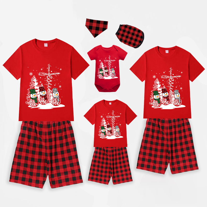 Christmas Matching Family Pajamas Crosses Snowmies Red Pajamas Set
