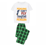 Family Matching Pajamas Exclusive Design Penguins Can't Fly I Can't Fly Therefore I Am A Penguin Green Plaid Pants Pajamas Set