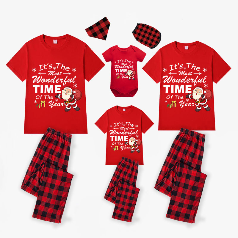 Christmas Matching Family Pajamas It's The Most Wonderful Time of The Year Santa Red Pajamas Set