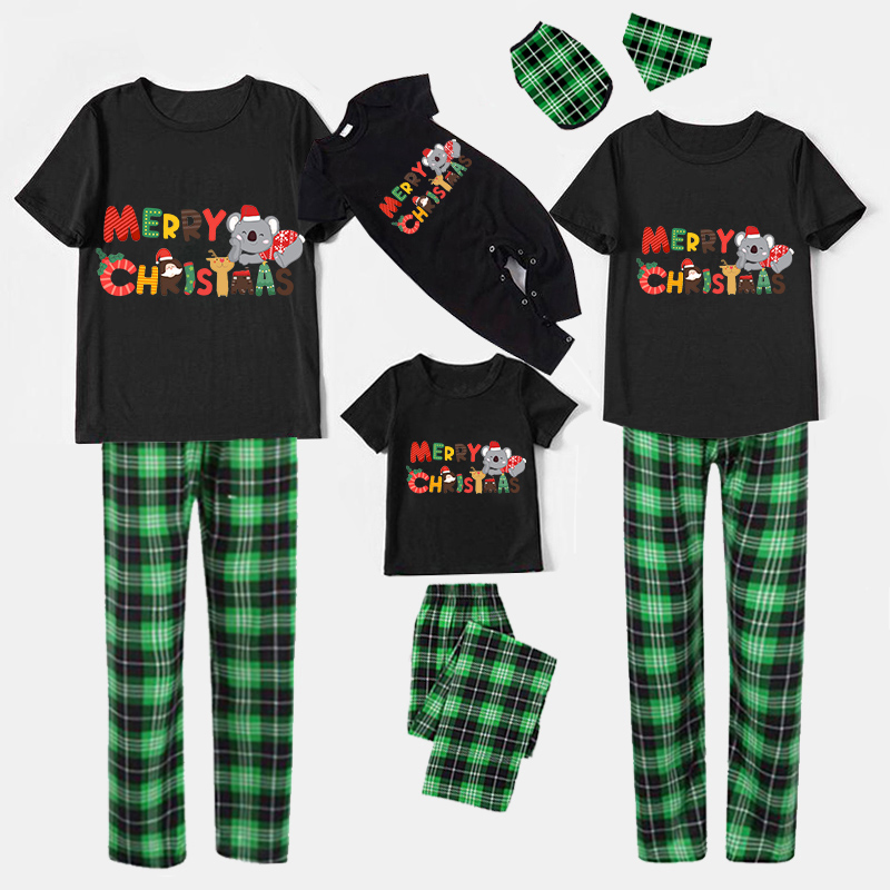 Christmas Matching Family Pajamas Merry Christmas Koala Black Short Pajamas Set