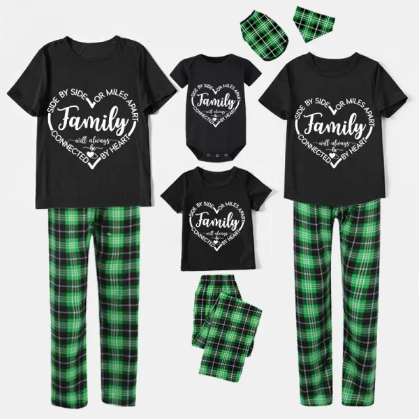 Family Matching Pajamas Exclusive Design Side By Side Or Miles Apart Family Will Always Be Connected By Heart Black Pajamas Set