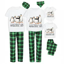 Family Matching Pajamas Exclusive Design I Just Really Like Penguins Ok Green Plaid Pants Pajamas Set