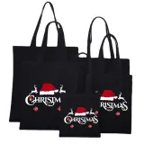 Christmas Eco Friendly Merry Christmas Reindeer Hat Handle Canvas Tote Bag
