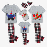 Christmas Matching Family Pajamas Flower Unicorn Short Red Pajamas Set