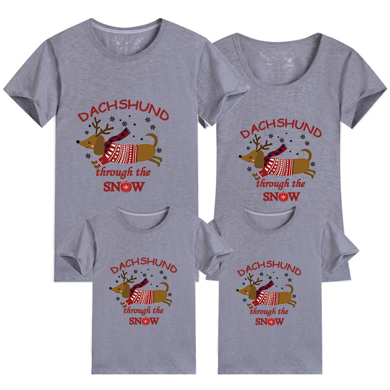 Family Matching Christmas Tops Exclusive Design Dachshund Through The Snow Family Christmas T-shirt