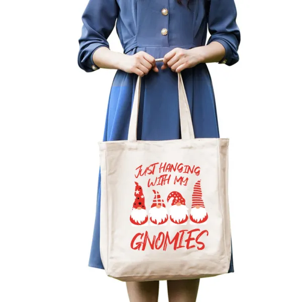 Christmas Eco Friendly Just Hanging with My Gnomies Handle Canvas Tote Bag