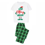 Christmas Matching Family Pajamas Stop Elf Around Short Sleeve Green Plaids Pajamas Set