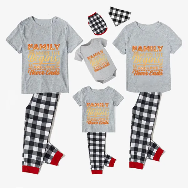 Family Matching Pajamas Exclusive Design Family Where Life Begins And Love Never Ends Gray Short Long Pajamas Set