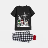 Christmas Matching Family Pajamas Crosses Snowmies Black Short Pajamas Set