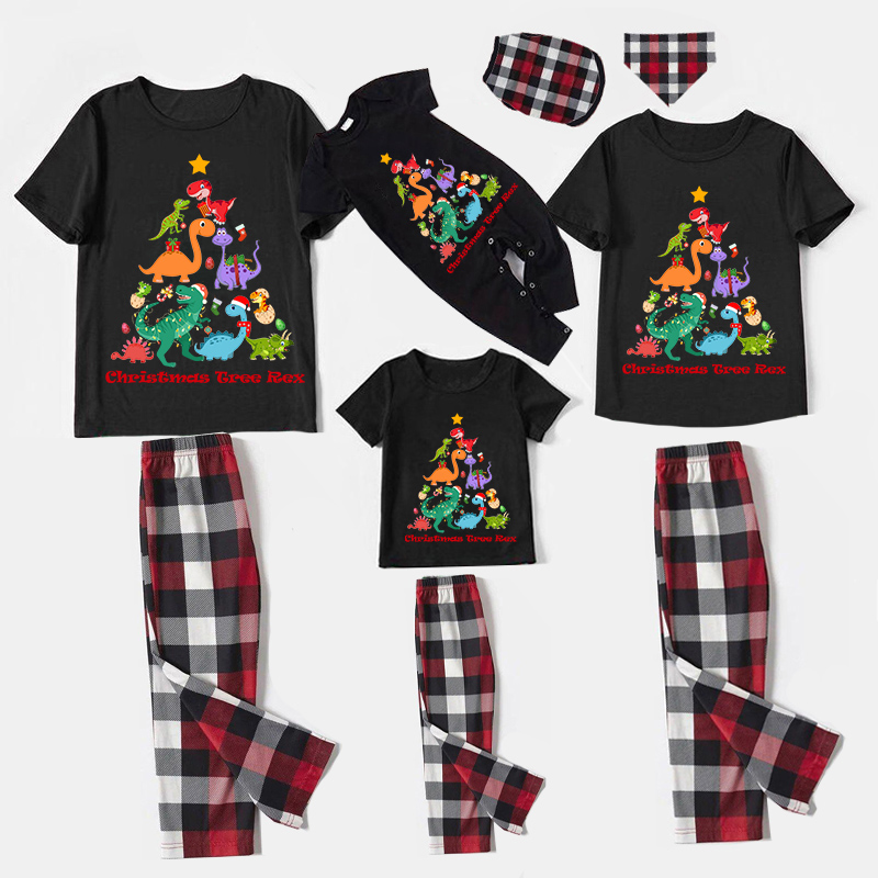 Christmas Matching Family Pajamas Christmas Tree Rex Black Short Pajamas Set
