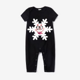 Christmas Matching Family Pajamas Cartoon Snowflake Black Short Pajamas Set