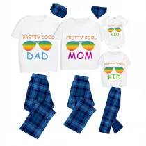 Family Matching Pajamas Exclusive Design Pretty Cool Sunglasses Blue Plaid Pants Pajamas Set