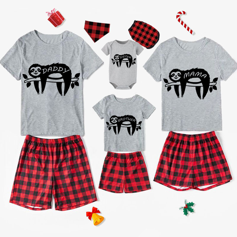 Family Matching Pajamas Exclusive Design Sloth White Short Pajamas Set