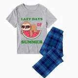 Family Matching Pajamas Exclusive Design Lazy Days Of Summer Blue Plaid Pants Pajamas Set