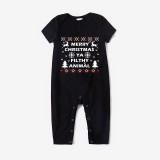 Christmas Matching Family Pajamas Merry Christmas Reindeer Tree Short Black Pajamas Set
