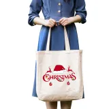 Christmas Eco Friendly Merry Christmas Reindeer Hat Handle Canvas Tote Bag