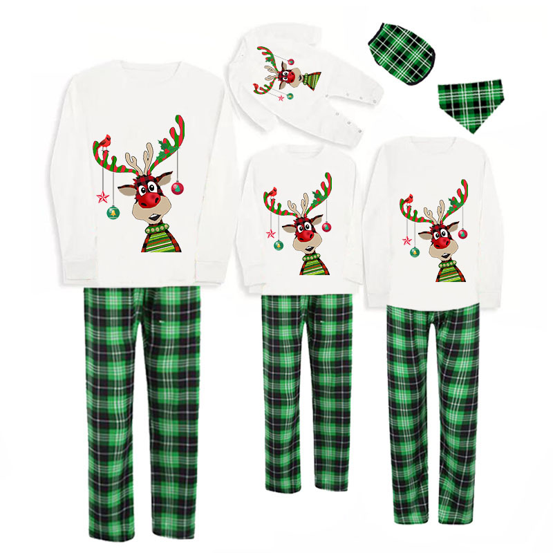 Christmas Matching Family Pajamas Funny Hanging Ornaments Antler White Top Pajamas Set
