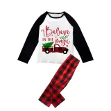 Christmas Matching Family Pajamas Belive In the Magic Truck Black Short Plaids Pants Pajamas Set