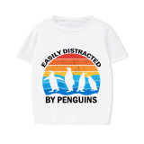 Family Matching Pajamas Exclusive Design Easily Distracted By Penguin White Short Long Pajamas Set