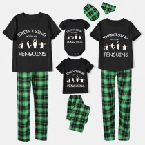 Family Matching Pajamas Exclusive Design Exercising With My Penguins Black Pajamas Set