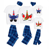 Christmas Matching Family Pajamas Flower Unicorn Short Blue Pajamas Set