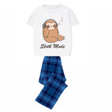 Family Matching Pajamas Exclusive Design Sloth Mode Blue Plaid Pants Pajamas Set