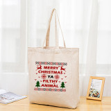 Christmas Eco Friendly Merry Christmas Reindeer Handle Canvas Tote Bag
