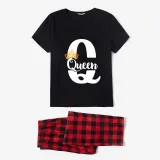 Family Matching Pajamas Exclusive Design King Prince Princess Queen Black And Red Plaid Pants Pajamas Set