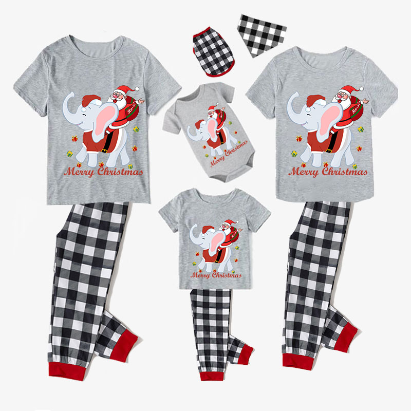 Christmas Matching Family Pajamas Merry Christmas Elephant Santa Short Gray Pajamas Set