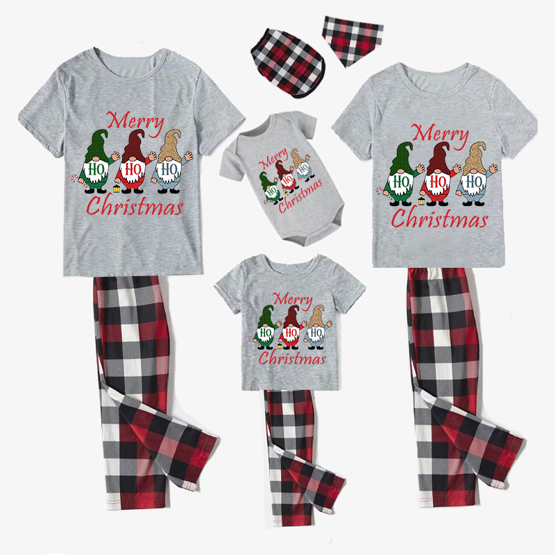 Christmas Matching Family Pajamas HO HO HO Merry Christmas Gnomies Gray Short Pajamas Set