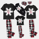 Christmas Matching Family Pajamas Cartoon Snowflake Black Short Pajamas Set