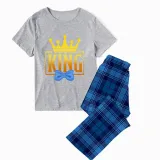 Family Matching Pajamas Exclusive Design King Prince Princess Queen Blue Plaid Pants Pajamas Set