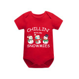 Christmas Matching Family Pajamas Chillin with Three Snowmies Red Pajamas Set