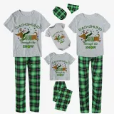Christmas Matching Family Pajamas Dachshund Through The Snow Short Sleeve Geen Plaids Pajamas Set