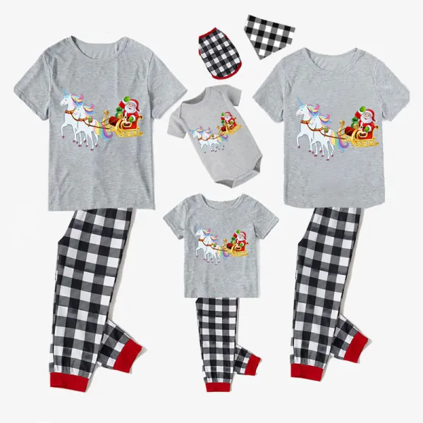 Christmas Matching Family Pajamas Unicorn Santa Short Gray Pajamas Set